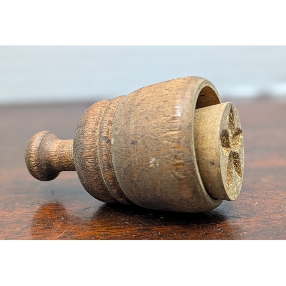 Vintage Wooden Butter Mold Press Stamp Primitive Farmhouse Kitchen Tool Brown